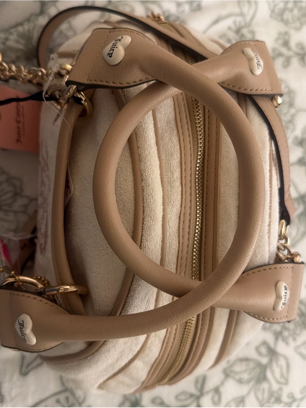 Juicy Couture Beige and Pink Embroidered Satchel with Charm - Picture 2 of 4